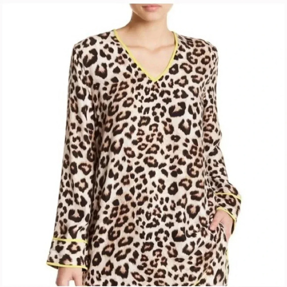 EQUIPMENT FEMME NWT Silk Leopard Print Dalton Tunic Top Blouse Neon - Picture 1 of 7